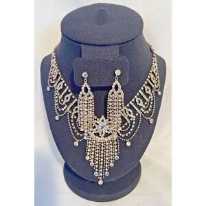 Wedding Bridal Party Jewelry Set crystal Rhinestone Necklace & Earrings Set 18"